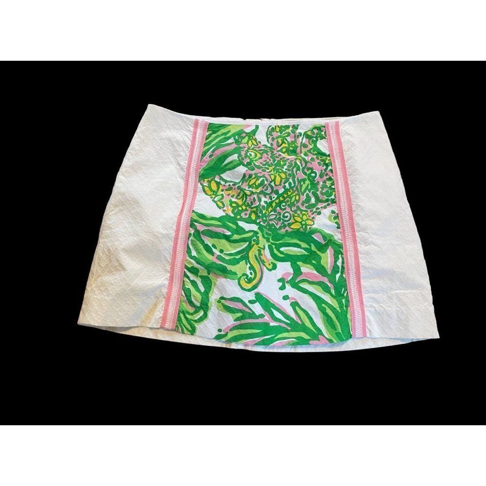 Lilly Pulitzer Womens A Line Skirt White Green Floral Zip Lined 100% Cotton XS